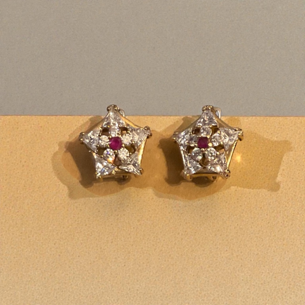 Gold And Red Starburst Earrings 30$